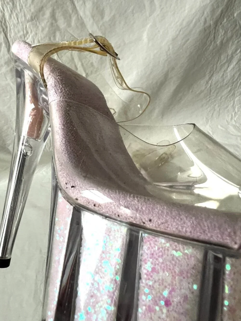 Pleaser platform high heels womens 8 clear plastic Adore-708UVG glitter UV glow